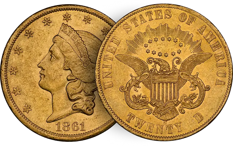 1861 $20 Gold Double Eagle NGC Coins