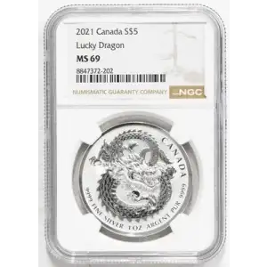 2021 1oz Canadian Lucky Dragon MS69 NGC
