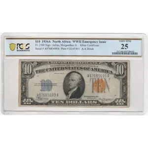 $10 1934-A yellow seal Emergency Notes Issued During WW2 2309 (2)